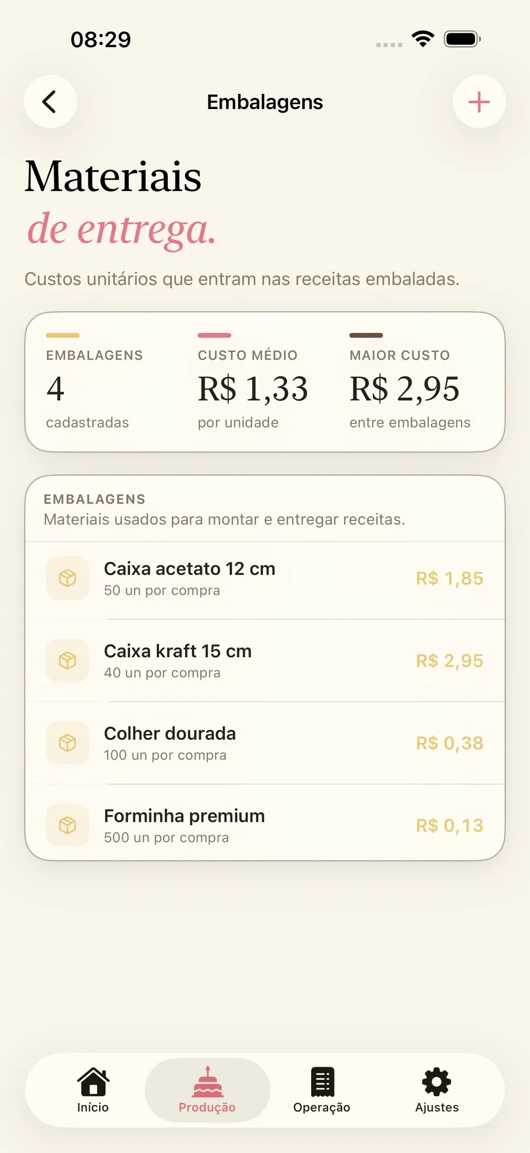 Insumos e compras no Receitório