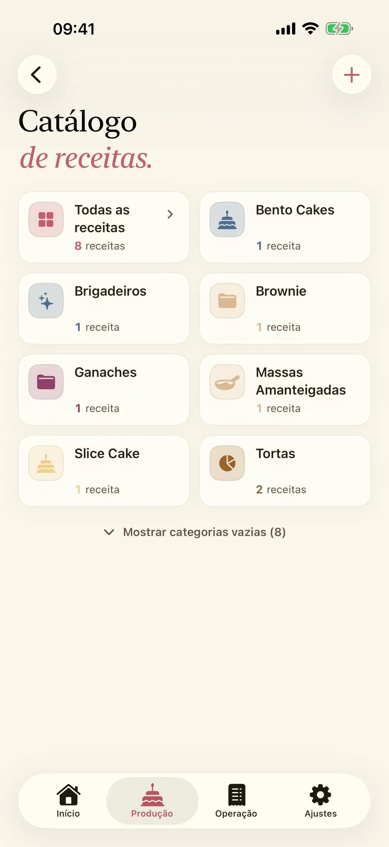 Receita com custo e preço sugerido lado a lado no Receitório